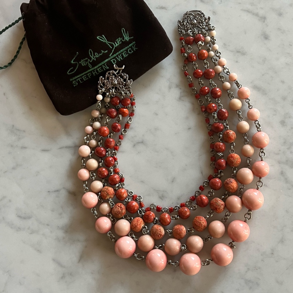 Stephen Dweck Natural Coral & Gemstone 5-Strand Sterling Silver Necklace